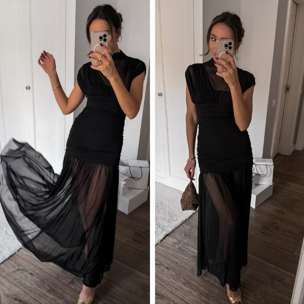 Zara Draped Midi Dress Black